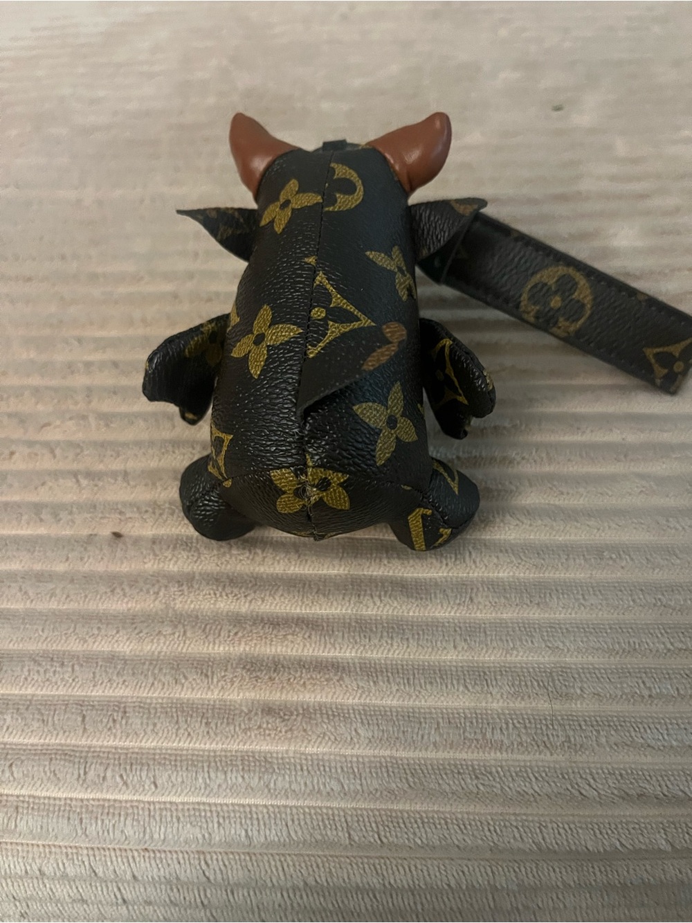 Luxury Monogram Cow Bag Charm - Brown/Gold Accents Key Chain - Picture 4 of 5